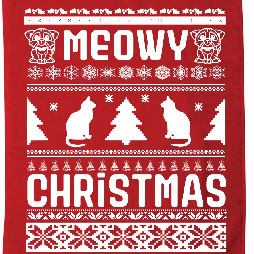 Meowy Cat Ugly Christmas Sweater Platinum Collection Golf Towel