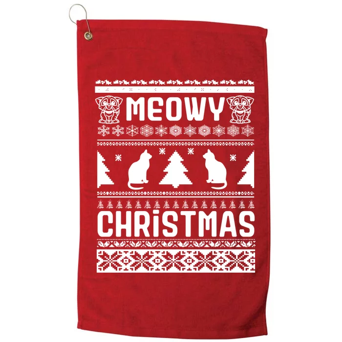 Meowy Cat Ugly Christmas Sweater Platinum Collection Golf Towel