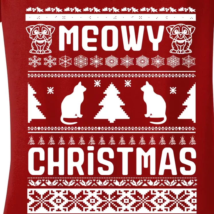 Meowy Cat Ugly Christmas Sweater Women's V-Neck T-Shirt