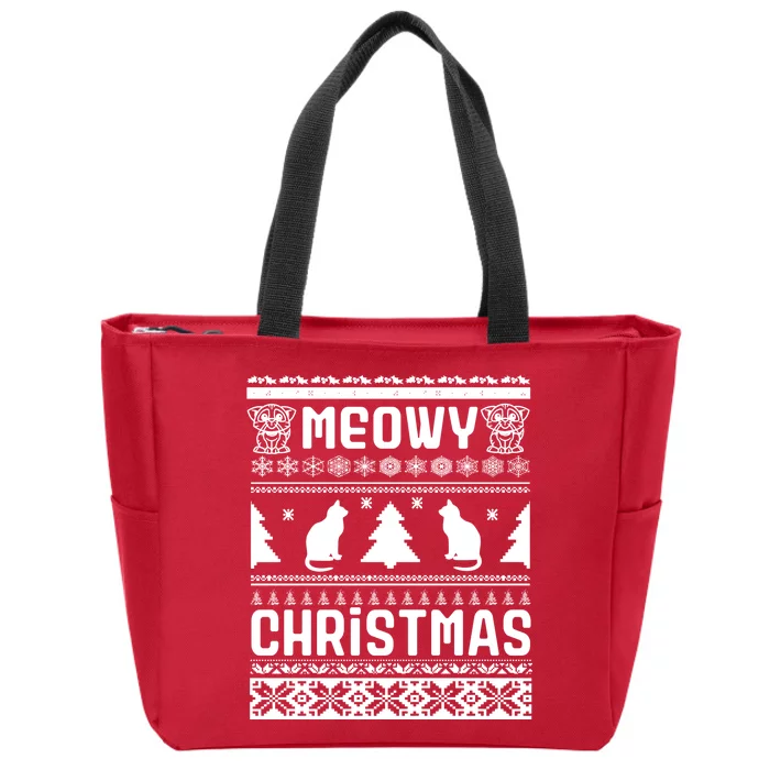 Meowy Cat Ugly Christmas Sweater Zip Tote Bag