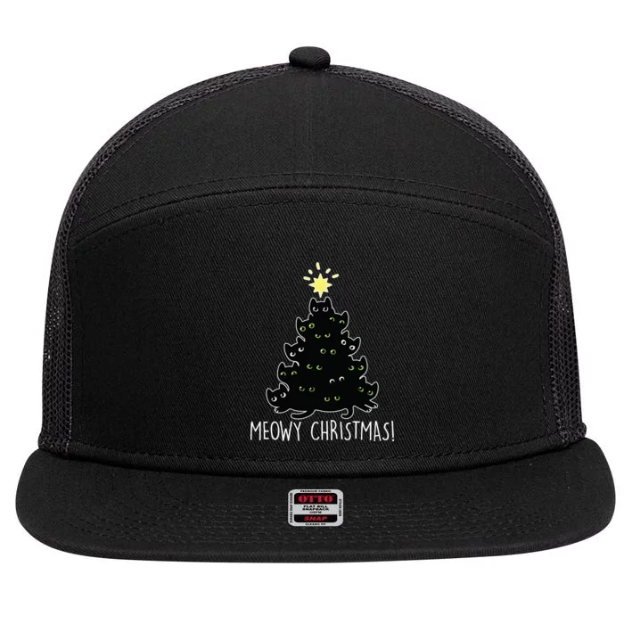 Meowy Christmas 7 Panel Mesh Trucker Snapback Hat