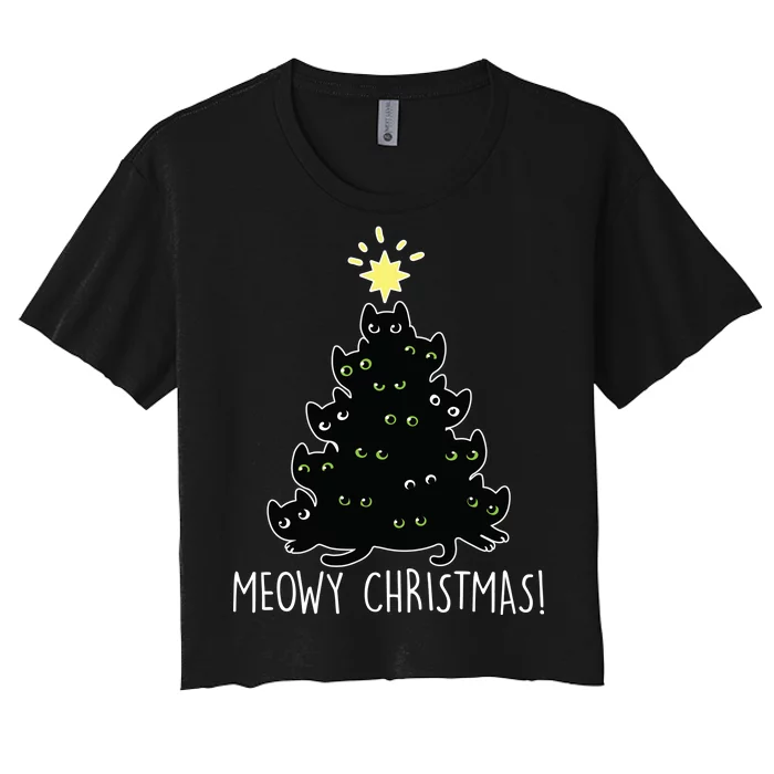 Meowy Christmas Women's Crop Top Tee