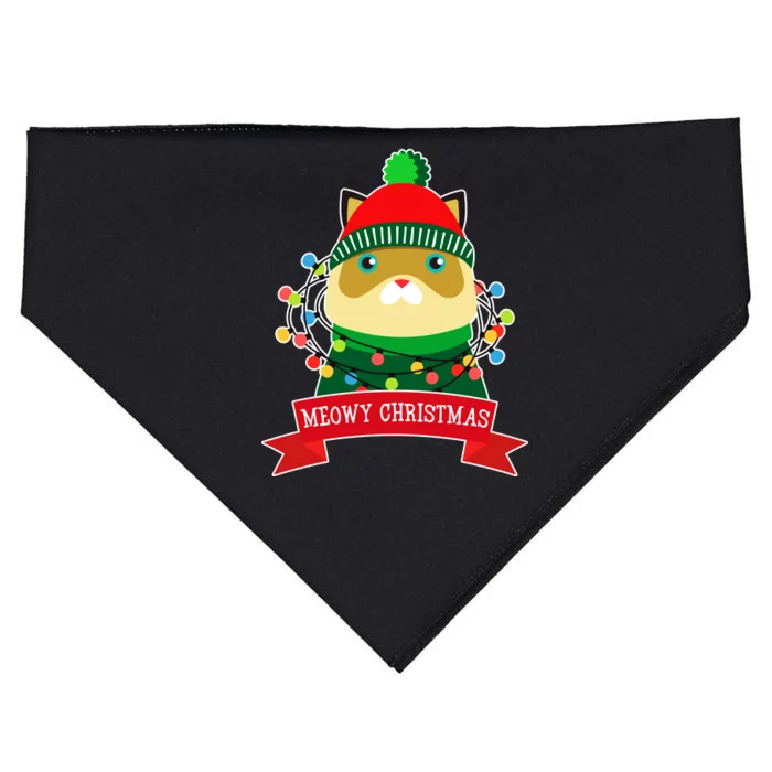 Meowy Christmas Cat Lights USA-Made Doggie Bandana