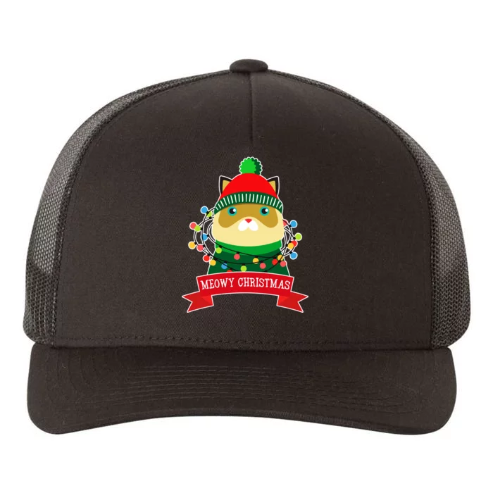 Meowy Christmas Cat Lights Yupoong Adult 5-Panel Trucker Hat