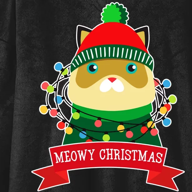 Meowy Christmas Cat Lights Hooded Wearable Blanket