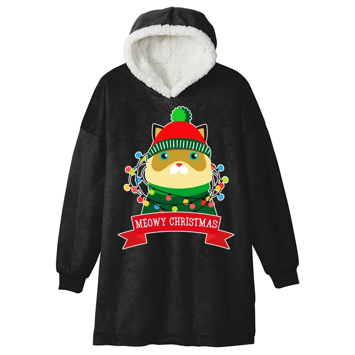 Meowy Christmas Cat Lights Hooded Wearable Blanket