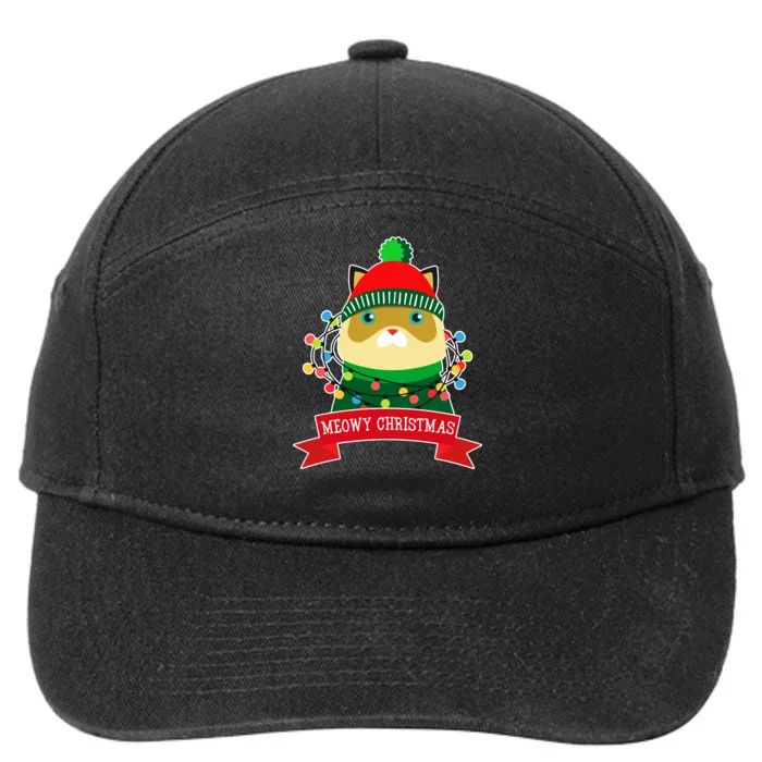 Meowy Christmas Cat Lights 7-Panel Snapback Hat