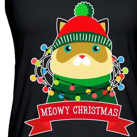 Meowy Christmas Cat Lights Ladies Essential Flowy Tank