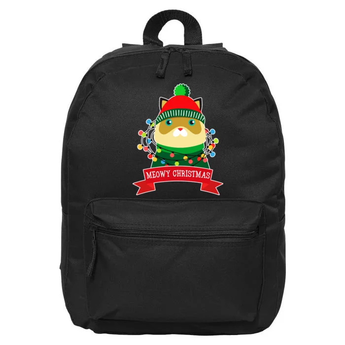 Meowy Christmas Cat Lights 16 in Basic Backpack