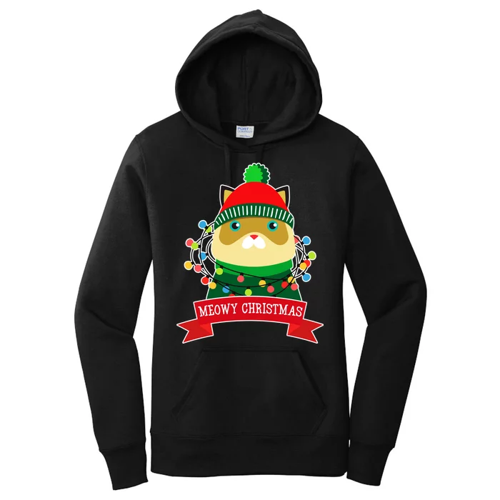 Meowy Christmas Cat Lights Women's Pullover Hoodie