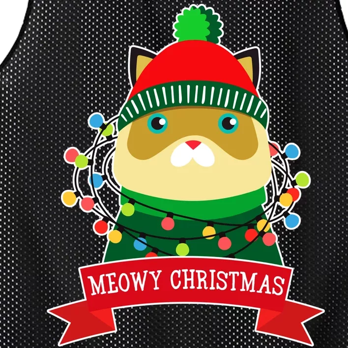 Meowy Christmas Cat Lights Mesh Reversible Basketball Jersey Tank