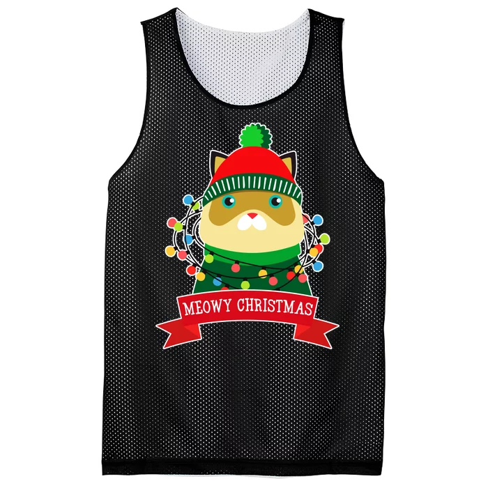 Meowy Christmas Cat Lights Mesh Reversible Basketball Jersey Tank