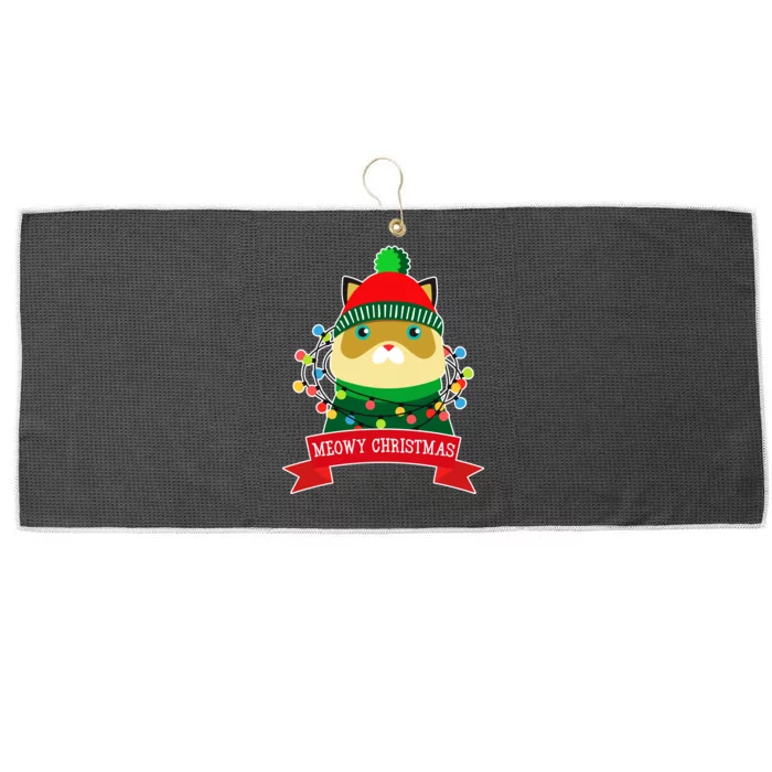 Meowy Christmas Cat Lights Large Microfiber Waffle Golf Towel