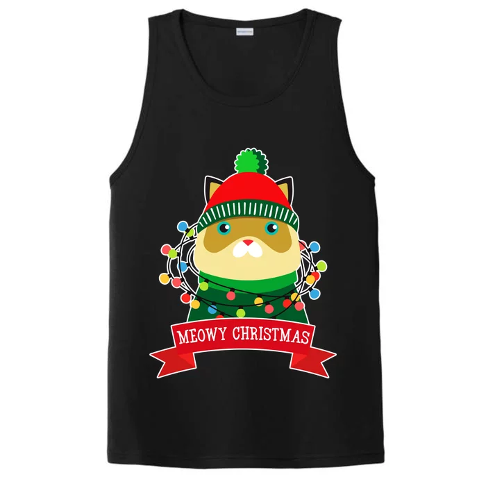 Meowy Christmas Cat Lights Performance Tank