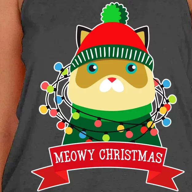 Meowy Christmas Cat Lights Women's Knotted Racerback Tank