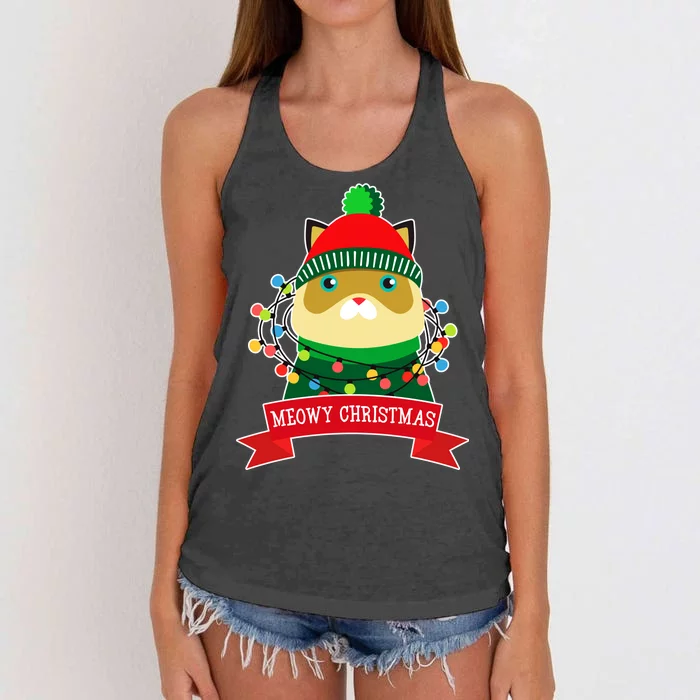 Meowy Christmas Cat Lights Women's Knotted Racerback Tank