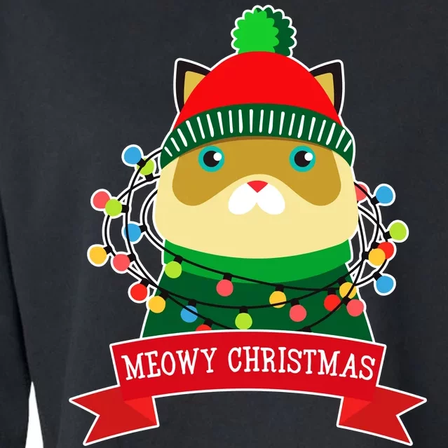 Meowy Christmas Cat Lights Cropped Pullover Crew