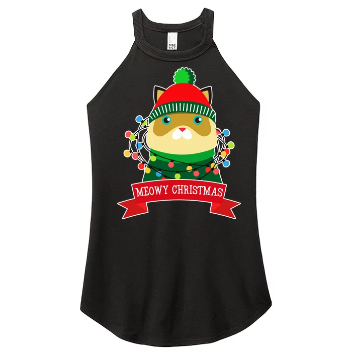 Meowy Christmas Cat Lights Women’s Perfect Tri Rocker Tank