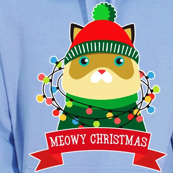 Meowy Christmas Cat Lights Unisex Surf Hoodie