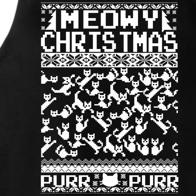 Meowy Christmas Cat Ugly Christmas Sweater Ladies Tri-Blend Wicking Tank