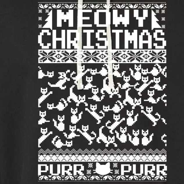 Meowy Christmas Cat Ugly Christmas Sweater Garment-Dyed Fleece Hoodie