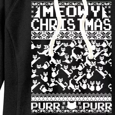 Meowy Christmas Cat Ugly Christmas Sweater Women's Fleece Hoodie