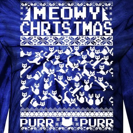 Meowy Christmas Cat Ugly Christmas Sweater Tie-Dye Long Sleeve Shirt
