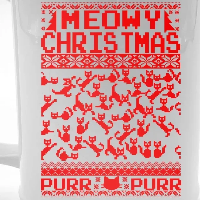 Meowy Christmas Cat Ugly Christmas Sweater Front & Back Beer Stein