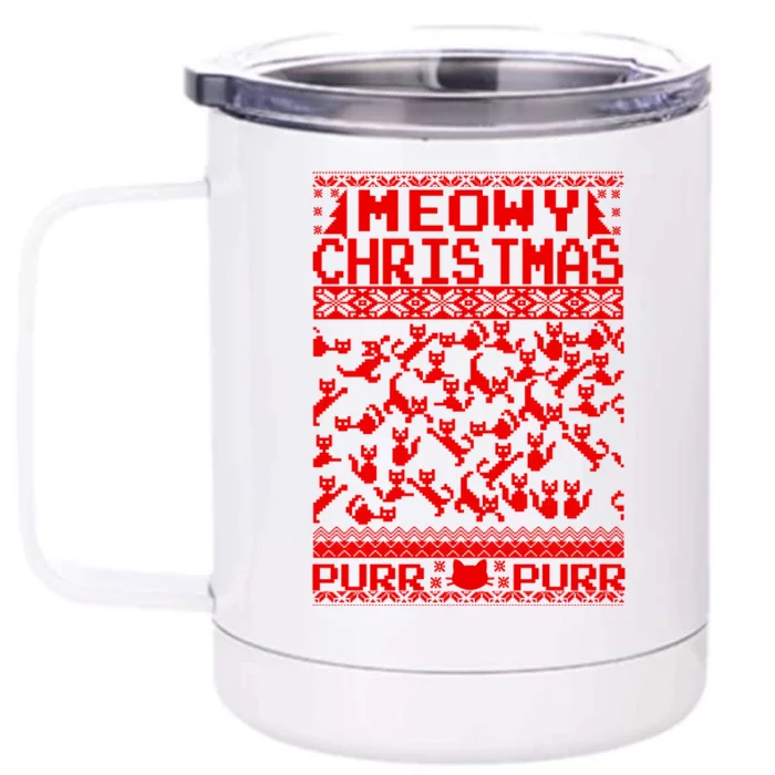 Meowy Christmas Cat Ugly Christmas Sweater Front & Back 12oz Stainless Steel Tumbler Cup