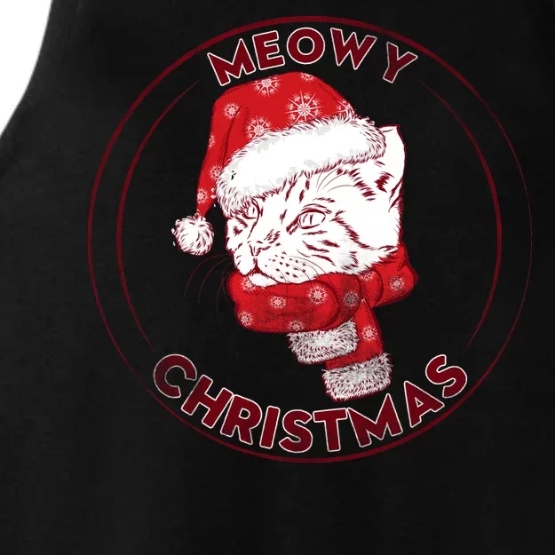 Meowy Christmas Emblem Ladies Tri-Blend Wicking Tank