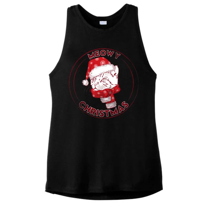 Meowy Christmas Emblem Ladies Tri-Blend Wicking Tank