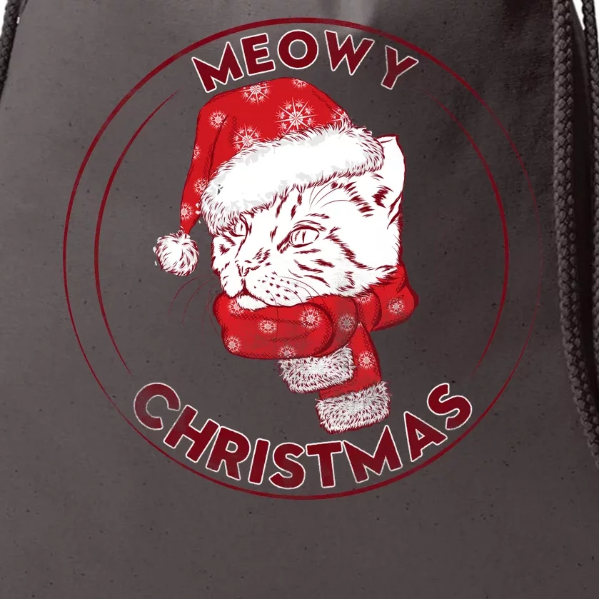 Meowy Christmas Emblem Drawstring Bag