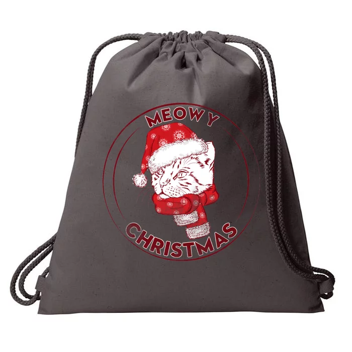 Meowy Christmas Emblem Drawstring Bag