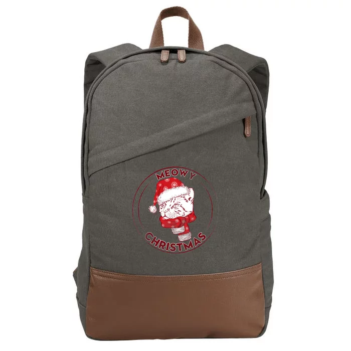 Meowy Christmas Emblem Cotton Canvas Backpack