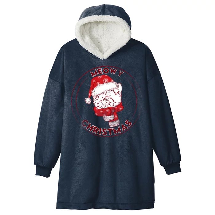 Meowy Christmas Emblem Hooded Wearable Blanket