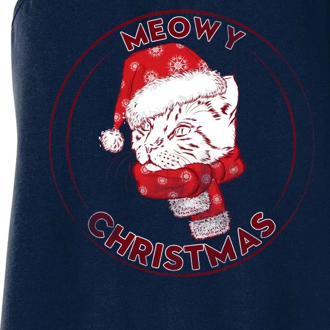 Meowy Christmas Emblem Women's Racerback Tank