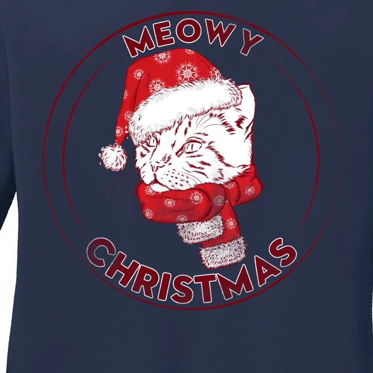 Meowy Christmas Emblem Ladies Long Sleeve Shirt