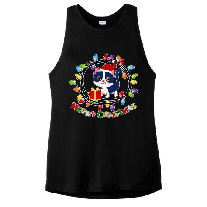 Meowy Christmas Kitty Ladies Tri-Blend Wicking Tank