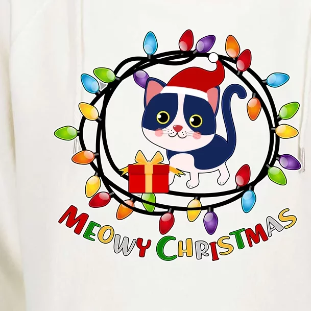 Meowy Christmas Kitty Womens Funnel Neck Pullover Hood