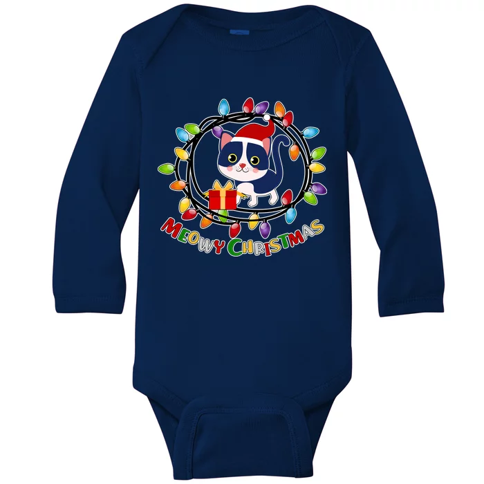 Meowy Christmas Kitty Baby Long Sleeve Bodysuit