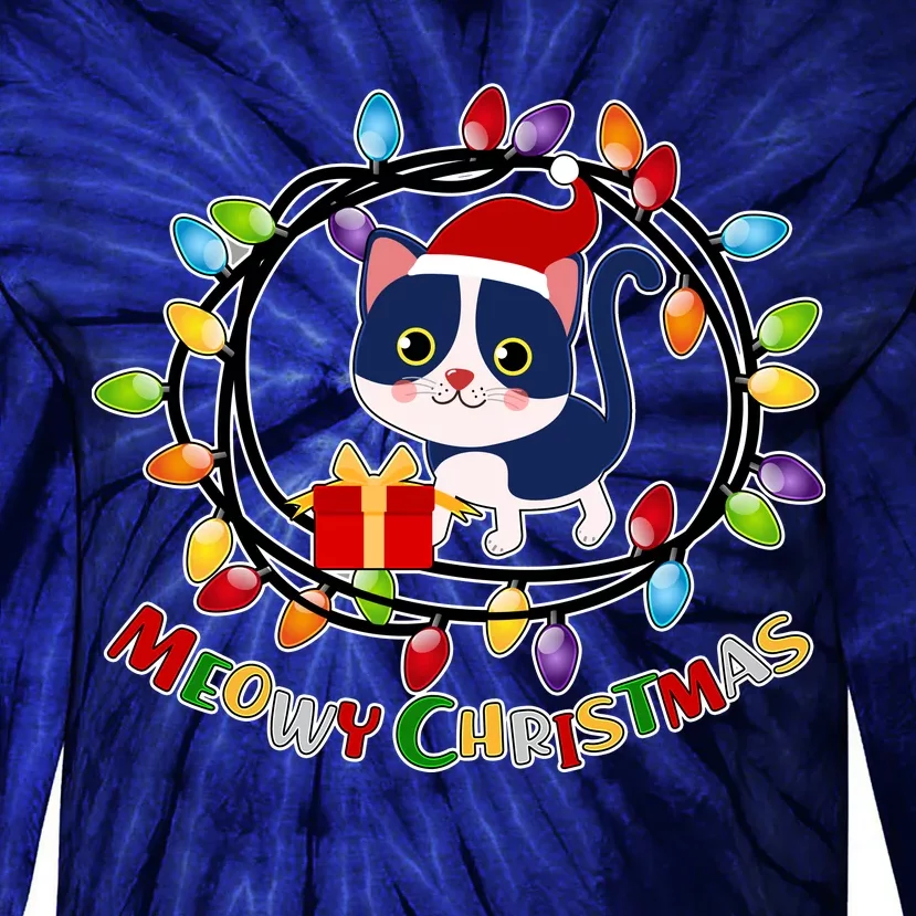 Meowy Christmas Kitty Tie-Dye Long Sleeve Shirt