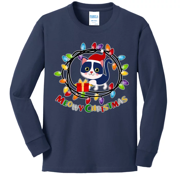 Meowy Christmas Kitty Kids Long Sleeve Shirt