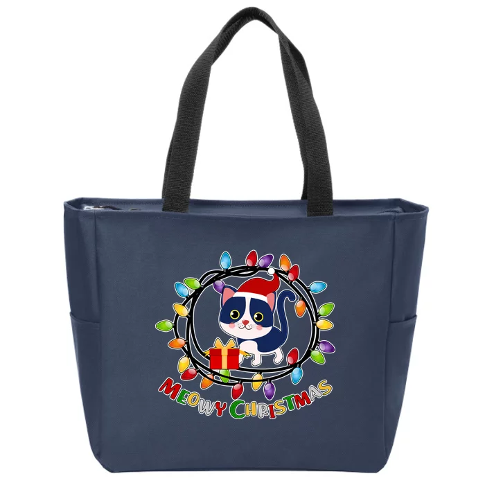 Meowy Christmas Kitty Zip Tote Bag