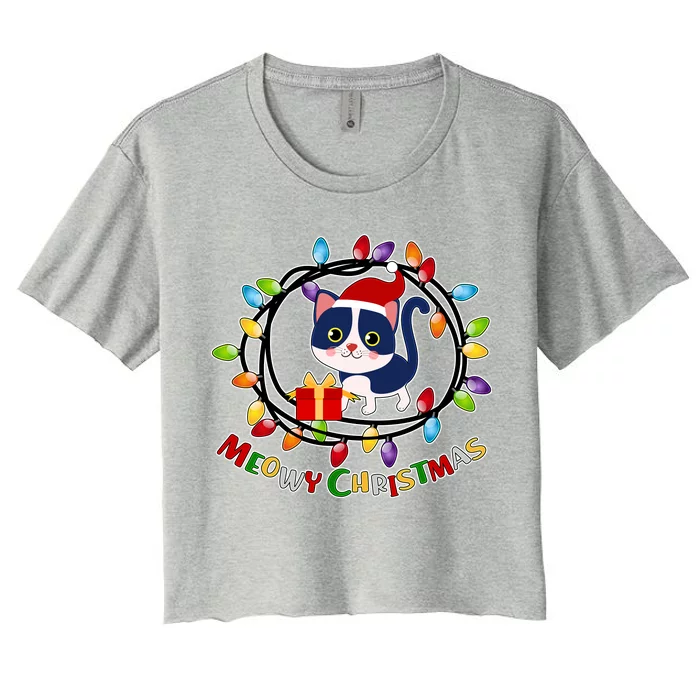 Meowy Christmas Kitty Women's Crop Top Tee