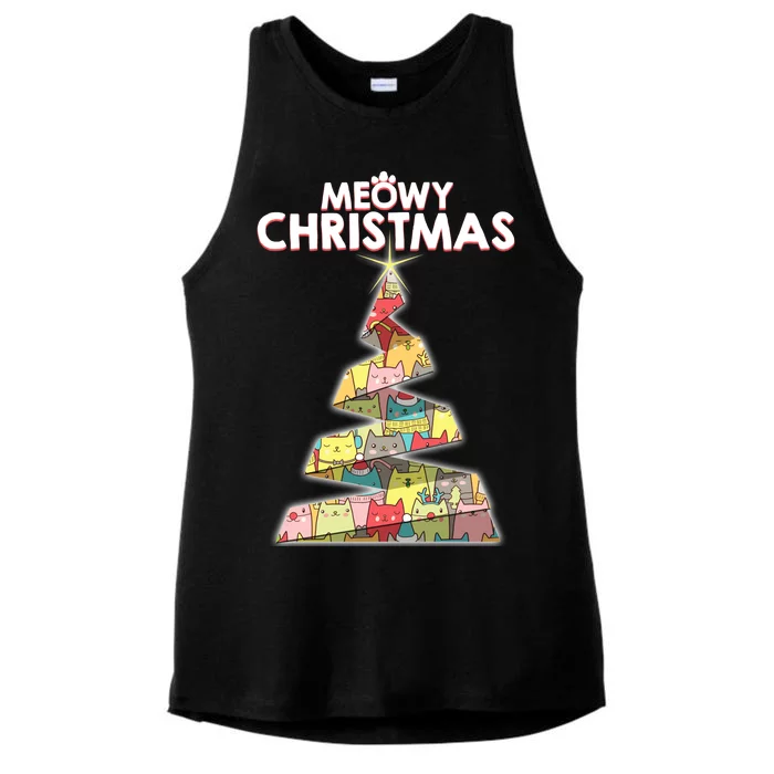 Meowy Christmas Tree For Cat Lovers Ladies Tri-Blend Wicking Tank