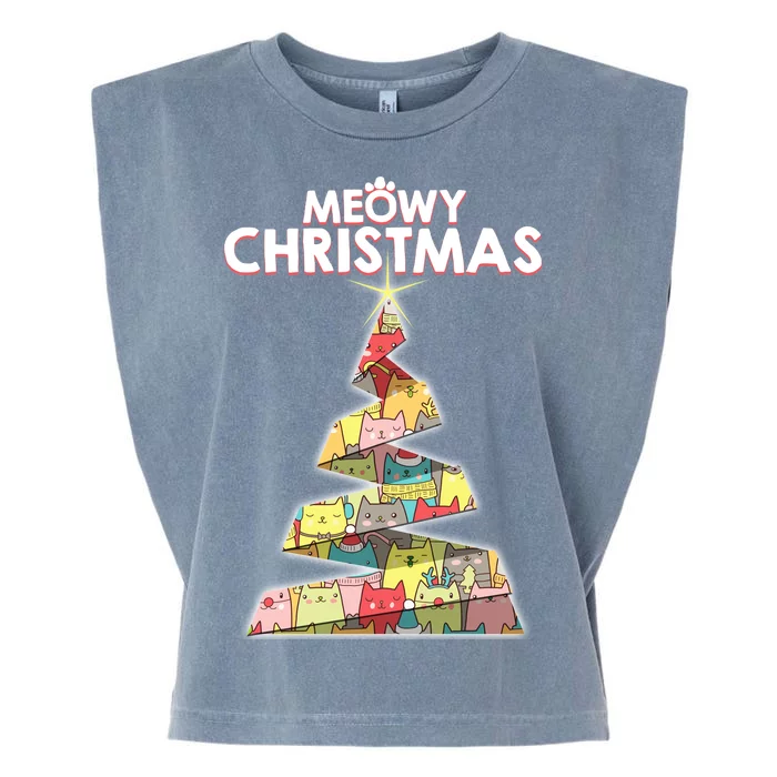 Meowy Christmas Tree For Cat Lovers Garment-Dyed Women's Muscle Tee