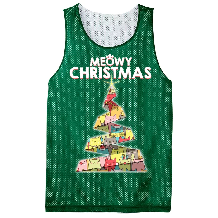 Meowy Christmas Tree For Cat Lovers Mesh Reversible Basketball Jersey Tank