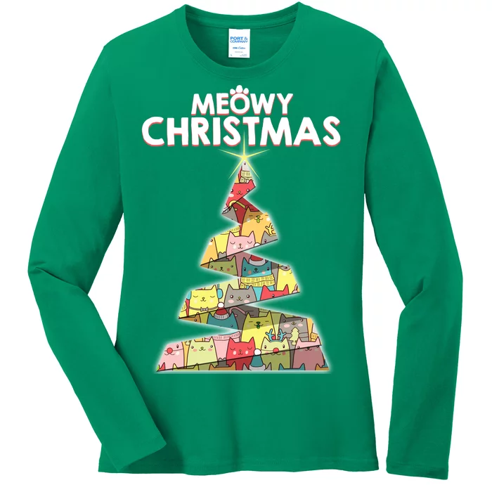 Meowy Christmas Tree For Cat Lovers Ladies Long Sleeve Shirt