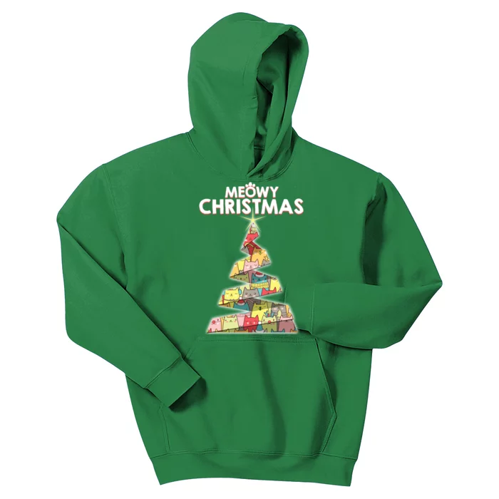 Meowy Christmas Tree For Cat Lovers Kids Hoodie