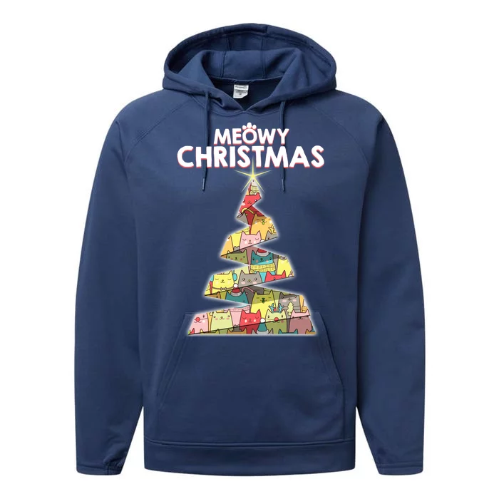 Meowy Christmas Tree For Cat Lovers Performance Fleece Hoodie